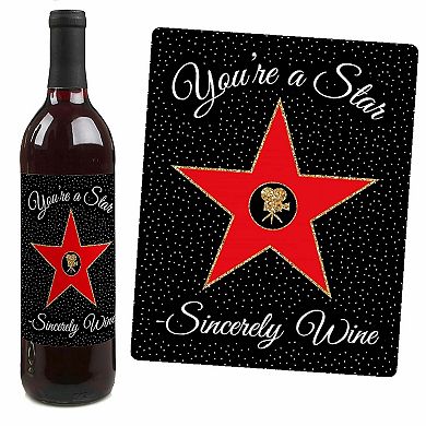 Big Dot Of Happiness Red Carpet Hollywood - Movie Night Party Wine Bottle Label Stickers 4 Ct