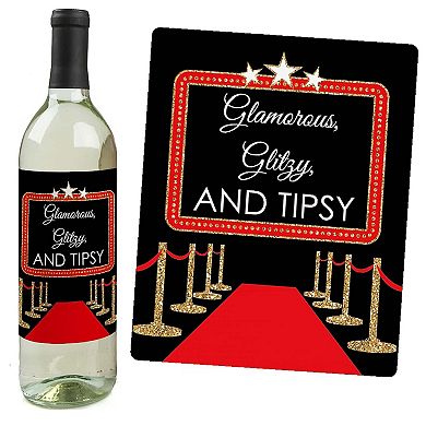 Big Dot Of Happiness Red Carpet Hollywood - Movie Night Party Wine Bottle Label Stickers 4 Ct