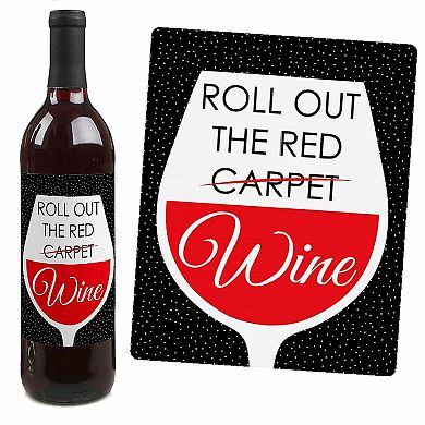 Big Dot Of Happiness Red Carpet Hollywood - Movie Night Party Wine Bottle Label Stickers 4 Ct