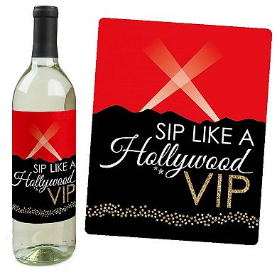 Big Dot Of Happiness Red Carpet Hollywood - Movie Night Party Wine Bottle Label Stickers 4 Ct