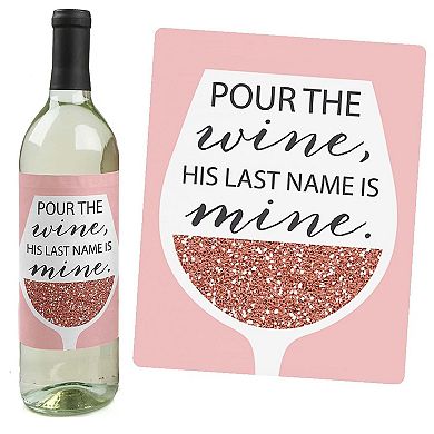 Big Dot Of Happiness Bride Squad - Rose Gold Party Decor - Wine Bottle Label Stickers - 4 Ct