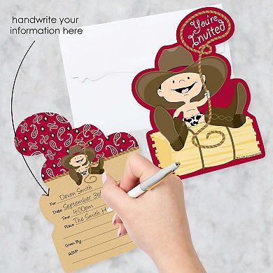 Big Dot Of Happiness Little Cowboy - Shaped Fill-in Invitations With Envelopes - 12 Ct