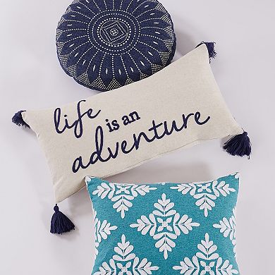 Levtex Home Bellamy Teal "Life is an Adventure" Tasseled Throw Pillow