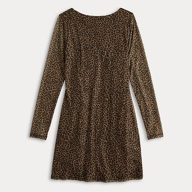 Juniors' Love, Fire Leopard Print Long Sleeve A-Line Mini Dress