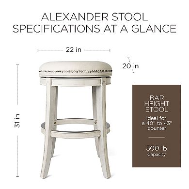 Maven Lane Alexander Backless Bar Stool In White Oak Finish W/ Natural Color Fabric Upholstery
