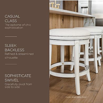 Maven Lane Alexander Backless Bar Stool In White Oak Finish W/ Natural Color Fabric Upholstery