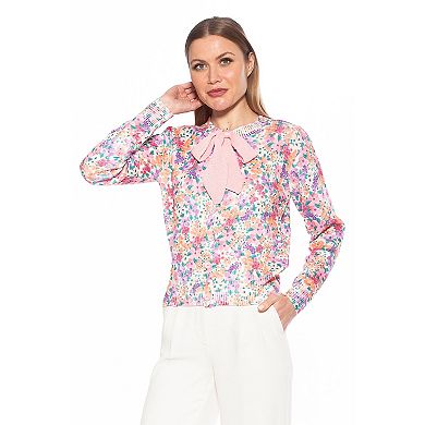 Women's ALEXIA ADMOR Calix Floral Knit Cardigan with Bow Detail