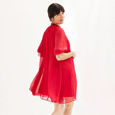 Women's Nanette Lepore Short Sleeve Pleated Glitter Chiffon Dress