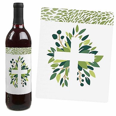 Big Dot Of Happiness Elegant Cross - Religious Party Decor - Wine Bottle Label Stickers 4 Ct