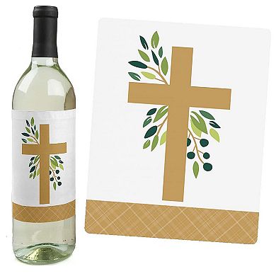 Big Dot Of Happiness Elegant Cross - Religious Party Decor - Wine Bottle Label Stickers 4 Ct