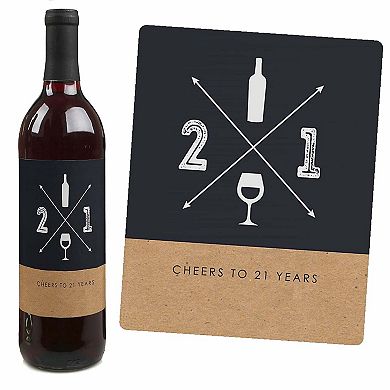 Big Dot Of Happiness Finally 21 - Birthday Gift For Men - Wine Bottle Label Stickers - 4 Ct