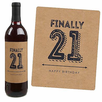 Big Dot Of Happiness Finally 21 - Birthday Gift For Men - Wine Bottle Label Stickers - 4 Ct