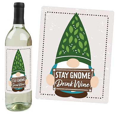 Big Dot Of Happiness Garden Gnomes - Forest Gnome Party Decor Wine Bottle Label Stickers 4 Ct