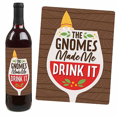 Big Dot Of Happiness Garden Gnomes - Forest Gnome Party Decor Wine Bottle Label Stickers 4 Ct