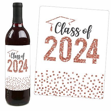 Big Dot Of Happiness Rose Gold Grad - 2024 Decor For - Wine Bottle Label Stickers - 4 Ct