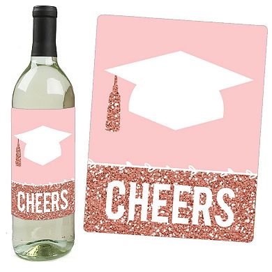 Big Dot Of Happiness Rose Gold Grad - 2024 Decor For - Wine Bottle Label Stickers - 4 Ct