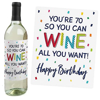 Big Dot Of Happiness 70th Birthday - Cheerful Happy Birthday Wine Bottle Label Stickers 4 Ct