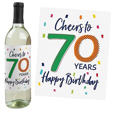 Big Dot Of Happiness 70th Birthday - Cheerful Happy Birthday Wine Bottle Label Stickers 4 Ct