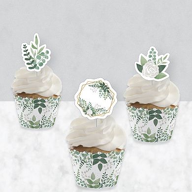 Big Dot Of Happiness Boho Botanical - Greenery Party Cupcake Wrappers & Treat Picks Kit 24 Ct