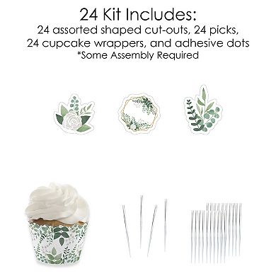 Big Dot Of Happiness Boho Botanical - Greenery Party Cupcake Wrappers & Treat Picks Kit 24 Ct