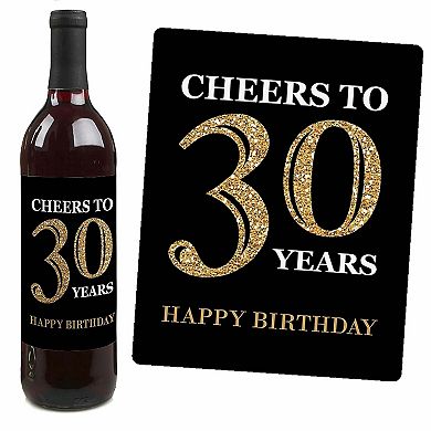 Big Dot Of Happiness Adult 30th Birthday Gold - Party Gift - Wine Bottle Label Stickers 4 Ct