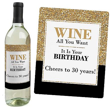 Big Dot Of Happiness Adult 30th Birthday Gold - Party Gift - Wine Bottle Label Stickers 4 Ct