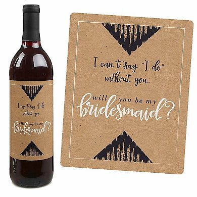 Big Dot Of Happiness Rustic Kraft Will You Be My Bridesmaid - Wine Bottle Label Stickers 4 Ct