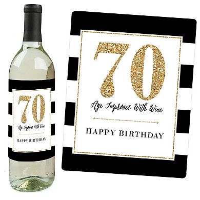 Big Dot Of Happiness Chic 70th Birthday Pink Black Gold Gift Wine Bottle Label Stickers 4 Ct