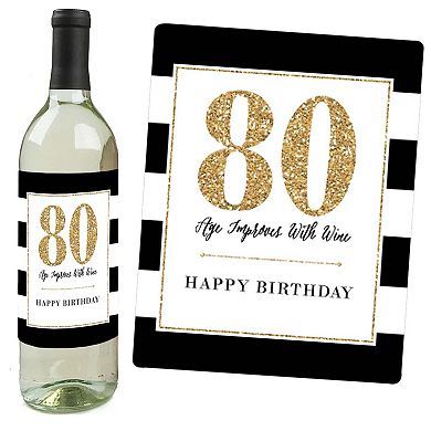 Big Dot Of Happiness Chic 80th Birthday Pink Black Gold Gift Wine Bottle Label Stickers 4 Ct