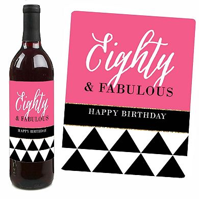 Big Dot Of Happiness Chic 80th Birthday Pink Black Gold Gift Wine Bottle Label Stickers 4 Ct