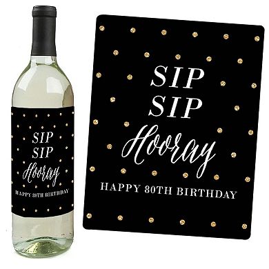 Big Dot Of Happiness Chic 80th Birthday Pink Black Gold Gift Wine Bottle Label Stickers 4 Ct