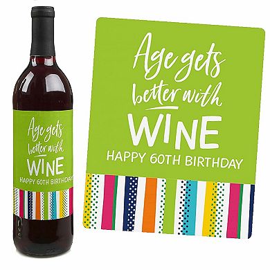 Big Dot Of Happiness 60th Birthday - Cheerful Happy Birthday Wine Bottle Label Stickers 4 Ct