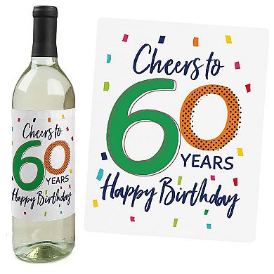 Big Dot Of Happiness 60th Birthday - Cheerful Happy Birthday Wine Bottle Label Stickers 4 Ct