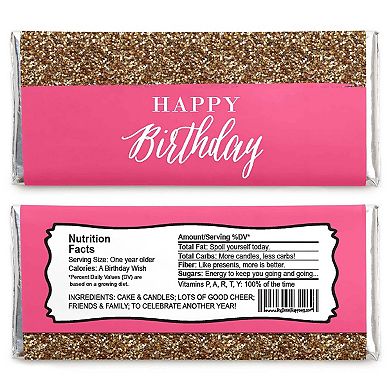 Big Dot Of Happiness Chic Happy Birthday Pink & Gold Candy Bar Wrappers Party Favors 24 Ct