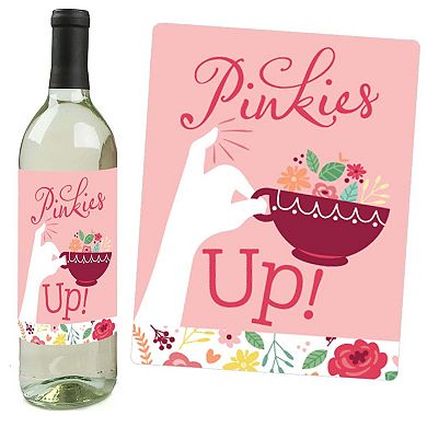 Big Dot Of Happiness Floral Let's Par-tea - Garden Tea Party Wine Bottle Label Stickers 4 Ct
