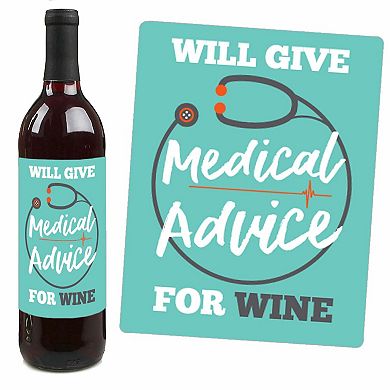 Big Dot Of Happiness Medical School Grad - Doctor Party Decor Wine Bottle Label Stickers 4 Ct