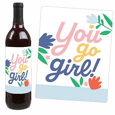 Big Dot Of Happiness Women's Day - Feminist Party Decor Wine Bottle Label Stickers - Set Of 4