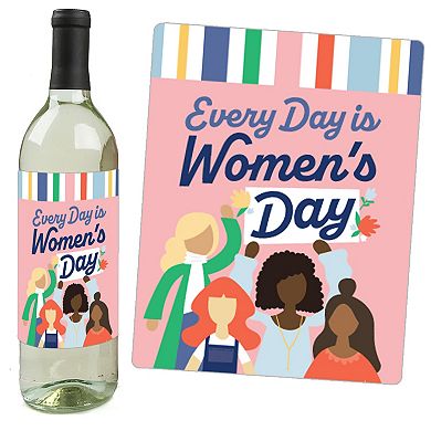 Big Dot Of Happiness Women's Day - Feminist Party Decor Wine Bottle Label Stickers - Set Of 4