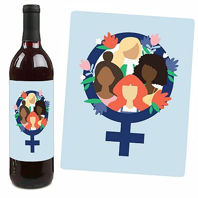 Big Dot Of Happiness Women's Day - Feminist Party Decor Wine Bottle Label Stickers - Set Of 4