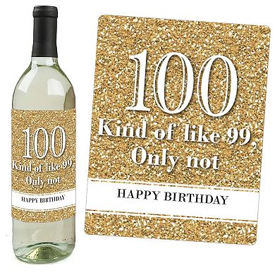 Big Dot Of Happiness Adult 100th Birthday Gold - Party Gift - Wine Bottle Label Stickers 4 Ct