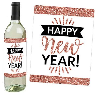 Big Dot Of Happiness Rose Gold Happy New Year - 2024 Party Wine Bottle Label Stickers 4 Ct