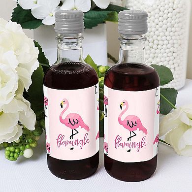 Big Dot Of Happiness Pink Flamingo - Mini Wine Bottle Stickers - Tropical Party Favor - 16 Ct