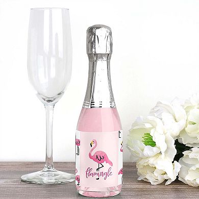 Big Dot Of Happiness Pink Flamingo - Mini Wine Bottle Stickers - Tropical Party Favor - 16 Ct