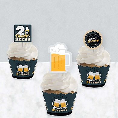 Big Dot Of Happiness Cheers & Beers To 21 Years 21st Cupcake Wrappers & Treat Picks Kit 24 Ct