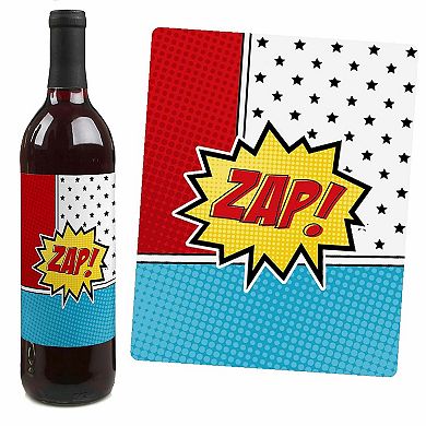 Big Dot Of Happiness Bam Superhero - Party Decor - Wine Bottle Label Stickers - 4 Ct