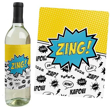 Big Dot Of Happiness Bam Superhero - Party Decor - Wine Bottle Label Stickers - 4 Ct