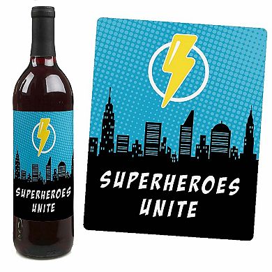 Big Dot Of Happiness Bam Superhero - Party Decor - Wine Bottle Label Stickers - 4 Ct