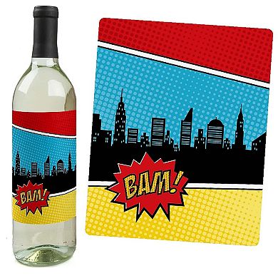 Big Dot Of Happiness Bam Superhero - Party Decor - Wine Bottle Label Stickers - 4 Ct