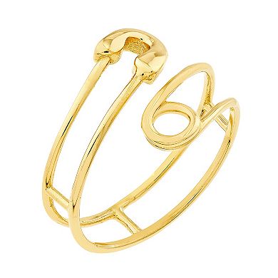 14k Gold Bypass Safety Pin Ring