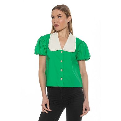 Women's ALEXIA ADMOR Sandra Short Sleeve Top with Embellished Button